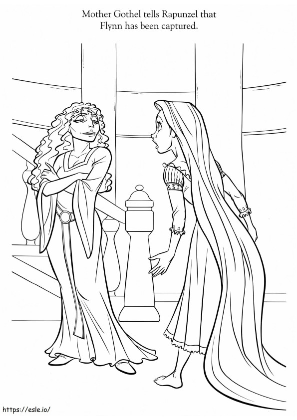 Prinsessa Rapunzel ja äiti Gothel värityskuva