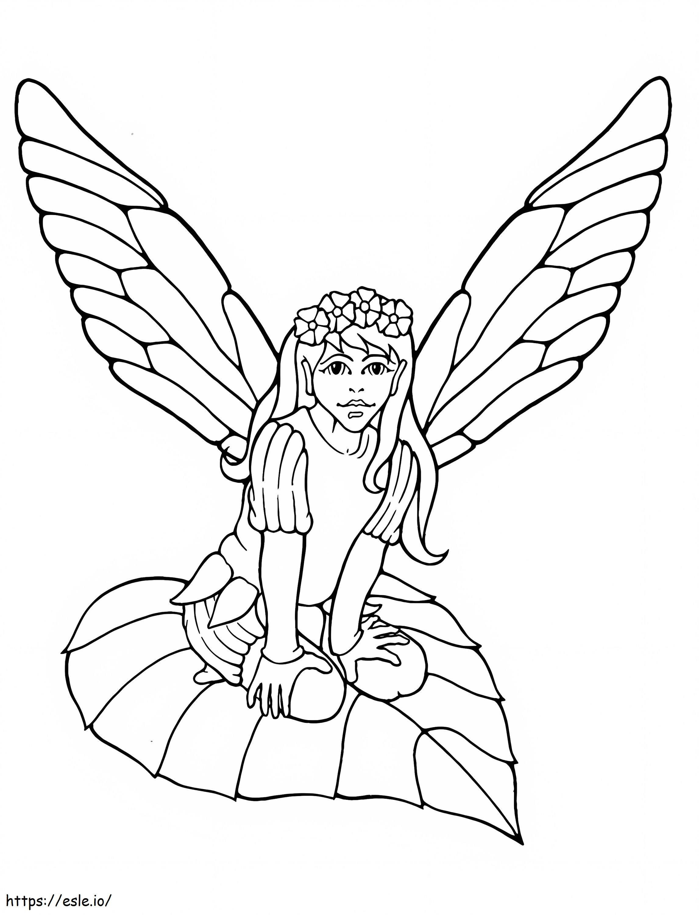 Fairy Sitting On Leaf coloring page