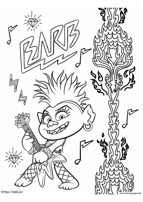 Coloriage Reine Barb Trolls à imprimer dessin