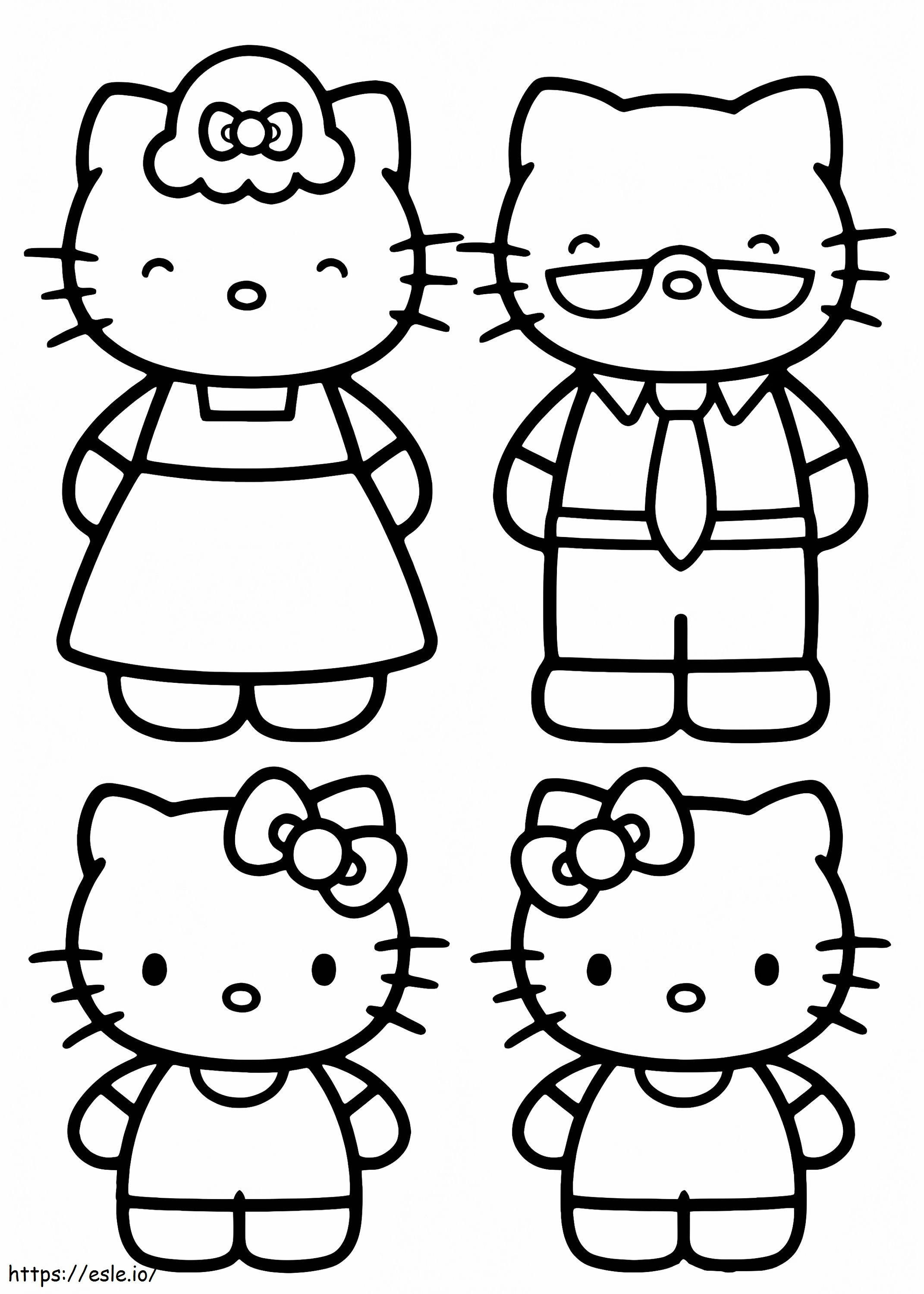 La familia de Hello Kitty para colorear