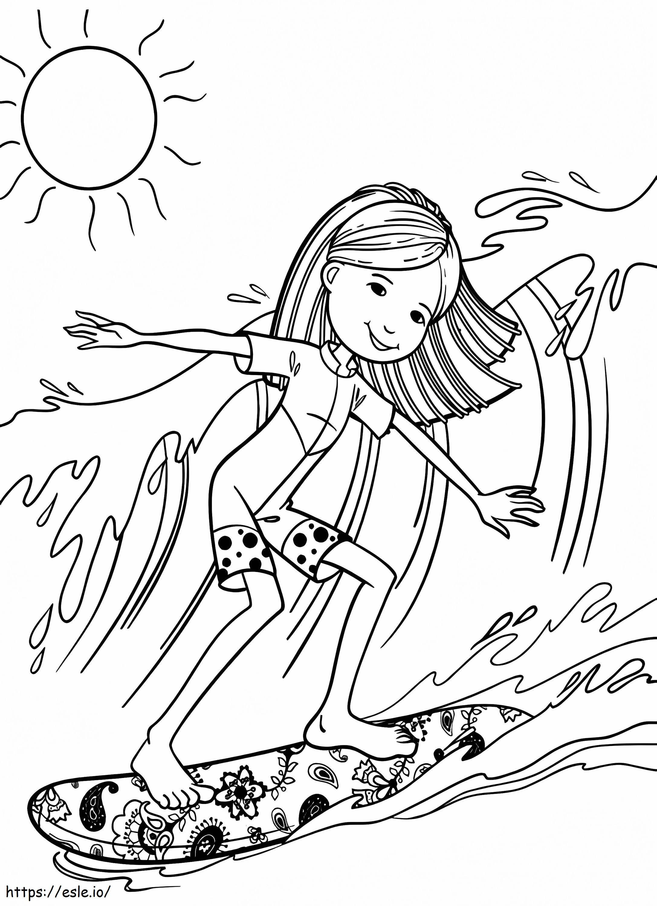 Young Girl Surfing coloring page