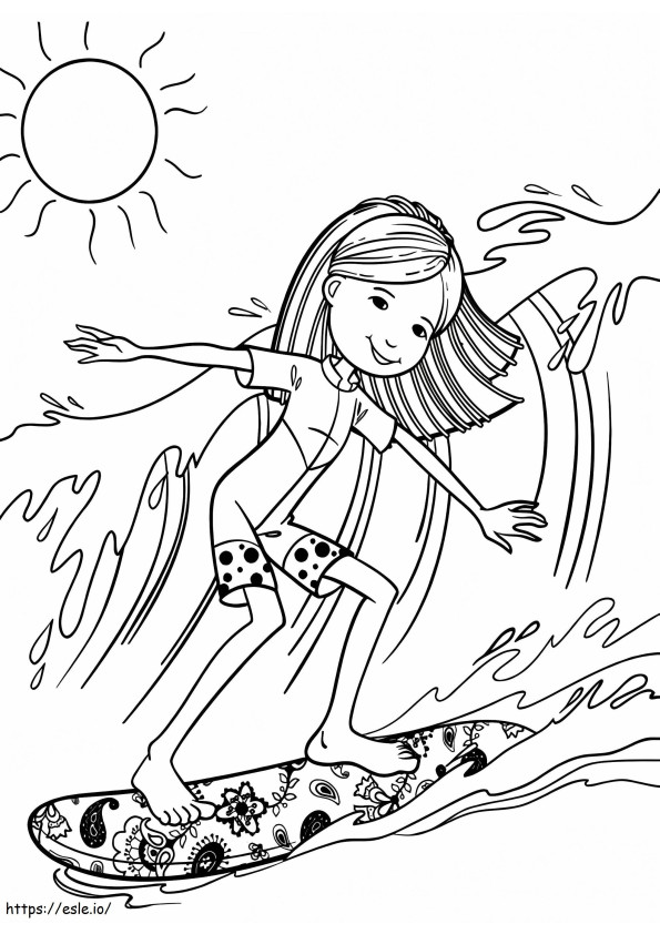 Young Girl Surfing coloring page