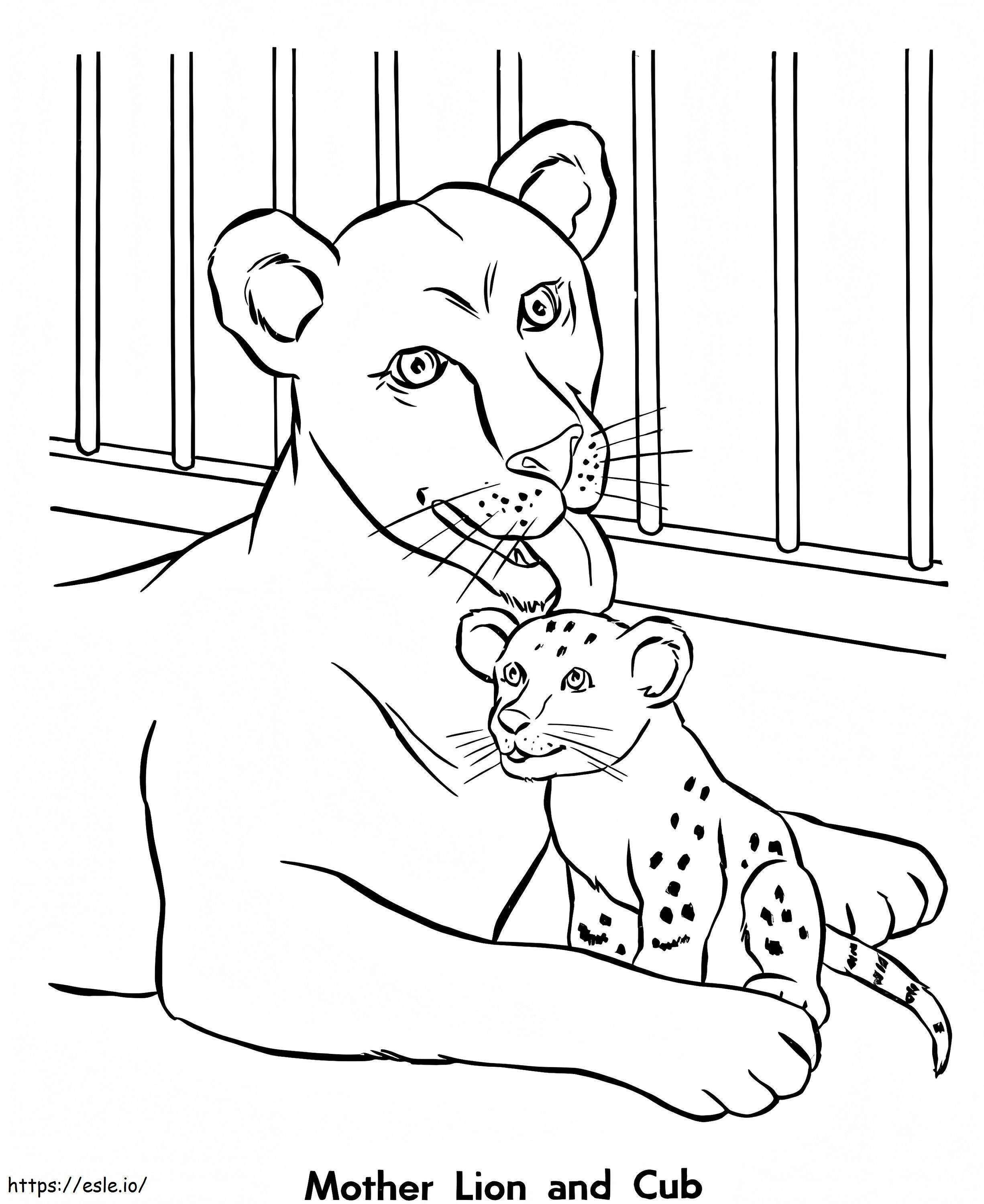 動物園の母ライオンと子ライオン ぬりえ - 塗り絵