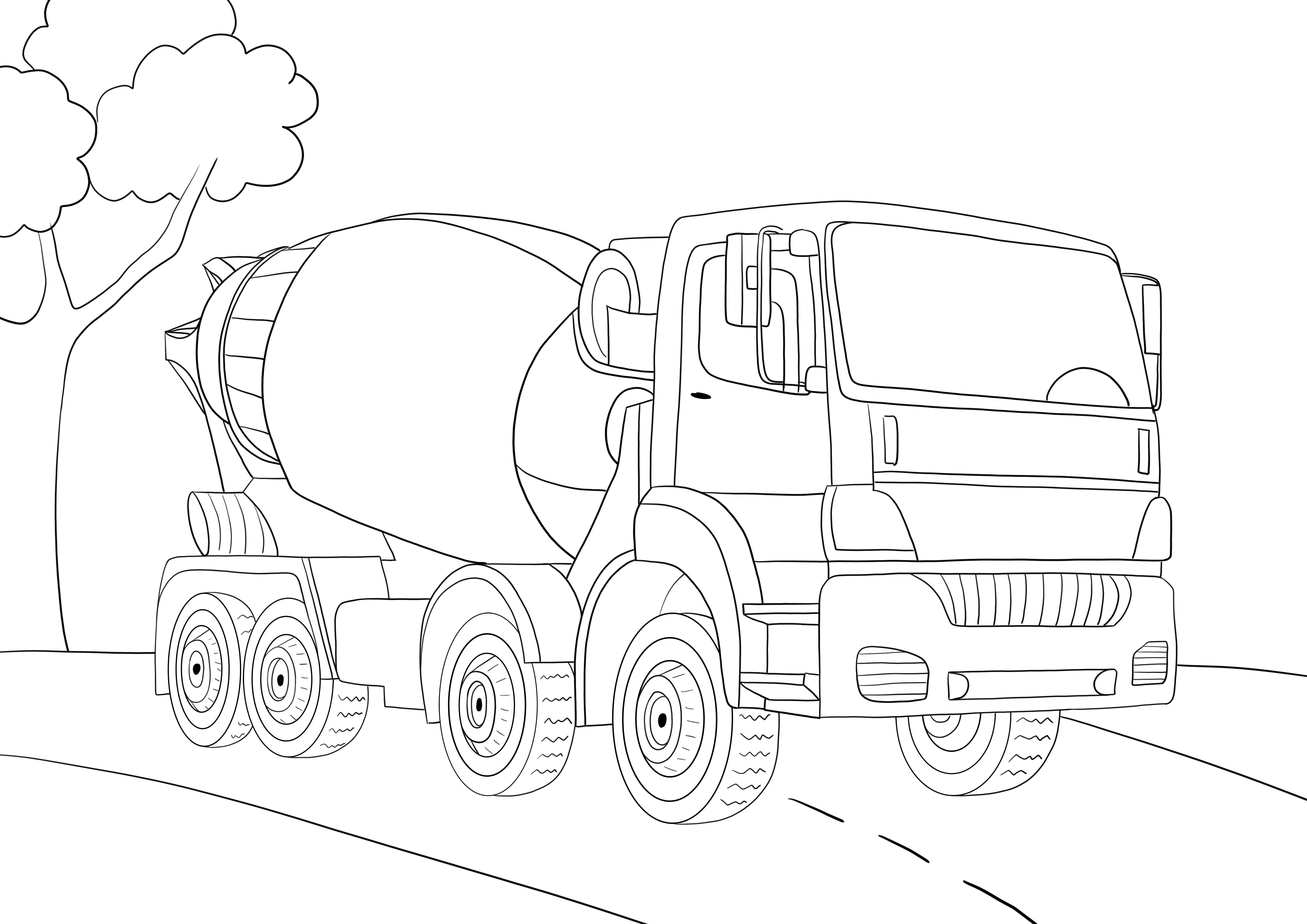 Lembar cetak gratis truk semen untuk diwarnai anak-anak