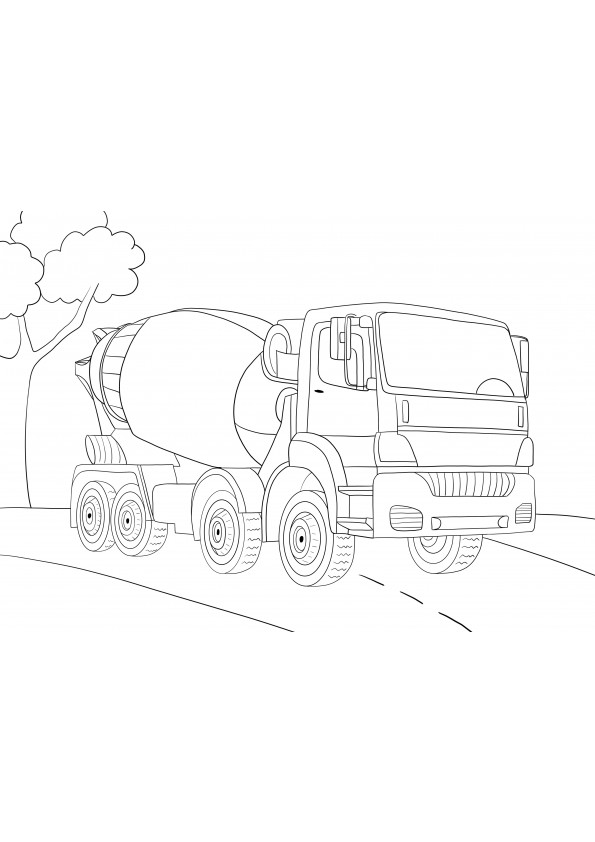 Cement truck gratis printbaar vel voor kinderen om te kleuren