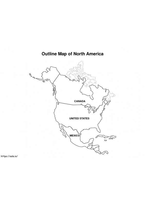 Página para colorir do mapa da América do Norte para colorir