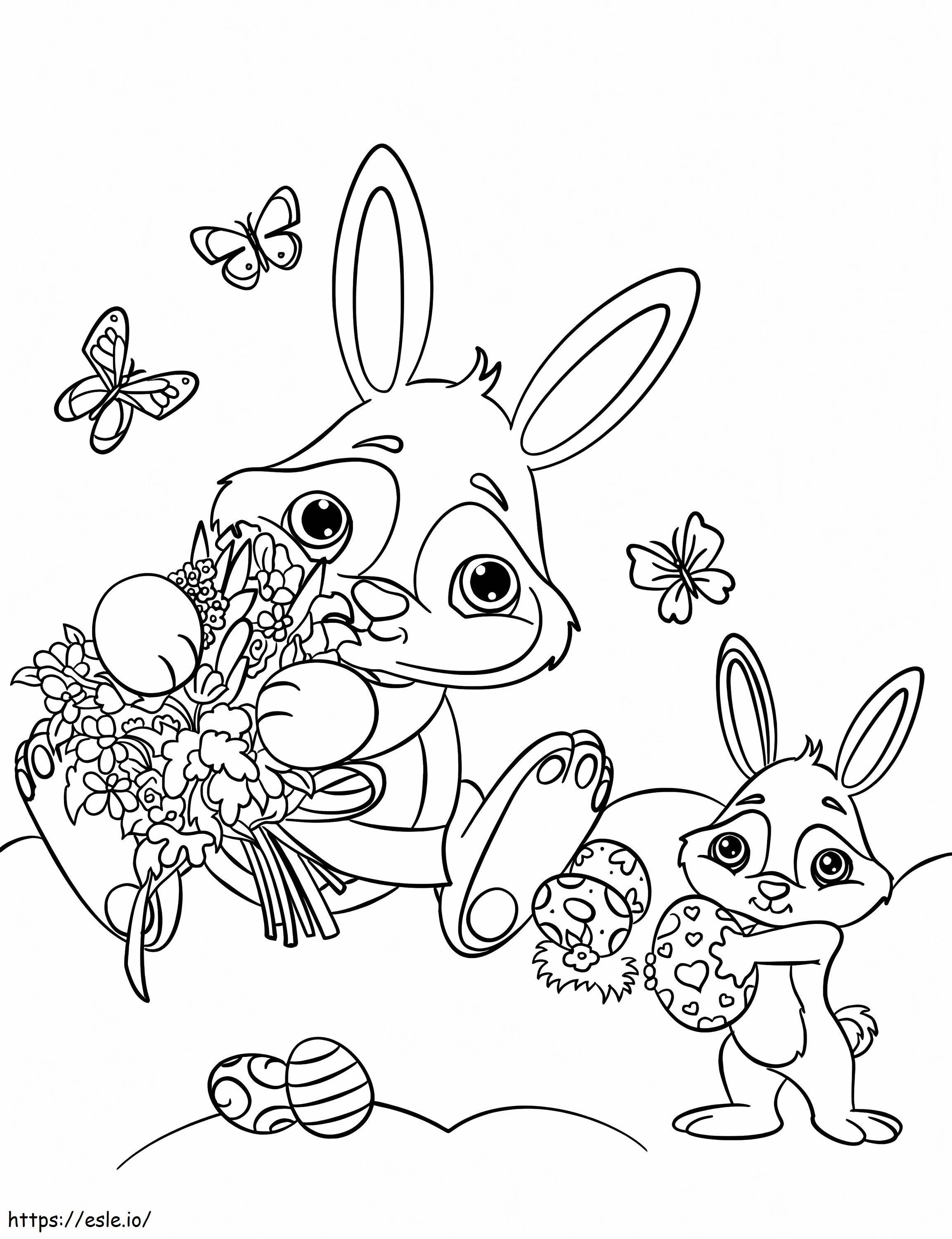 Happy Easter Bunnies coloring page
