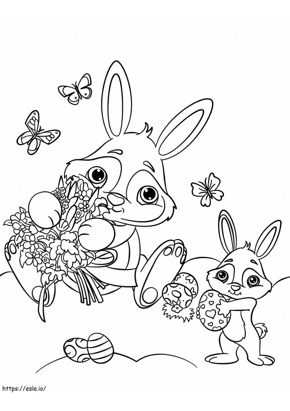 Coloriage Joyeuses lapins de Pâques à imprimer dessin