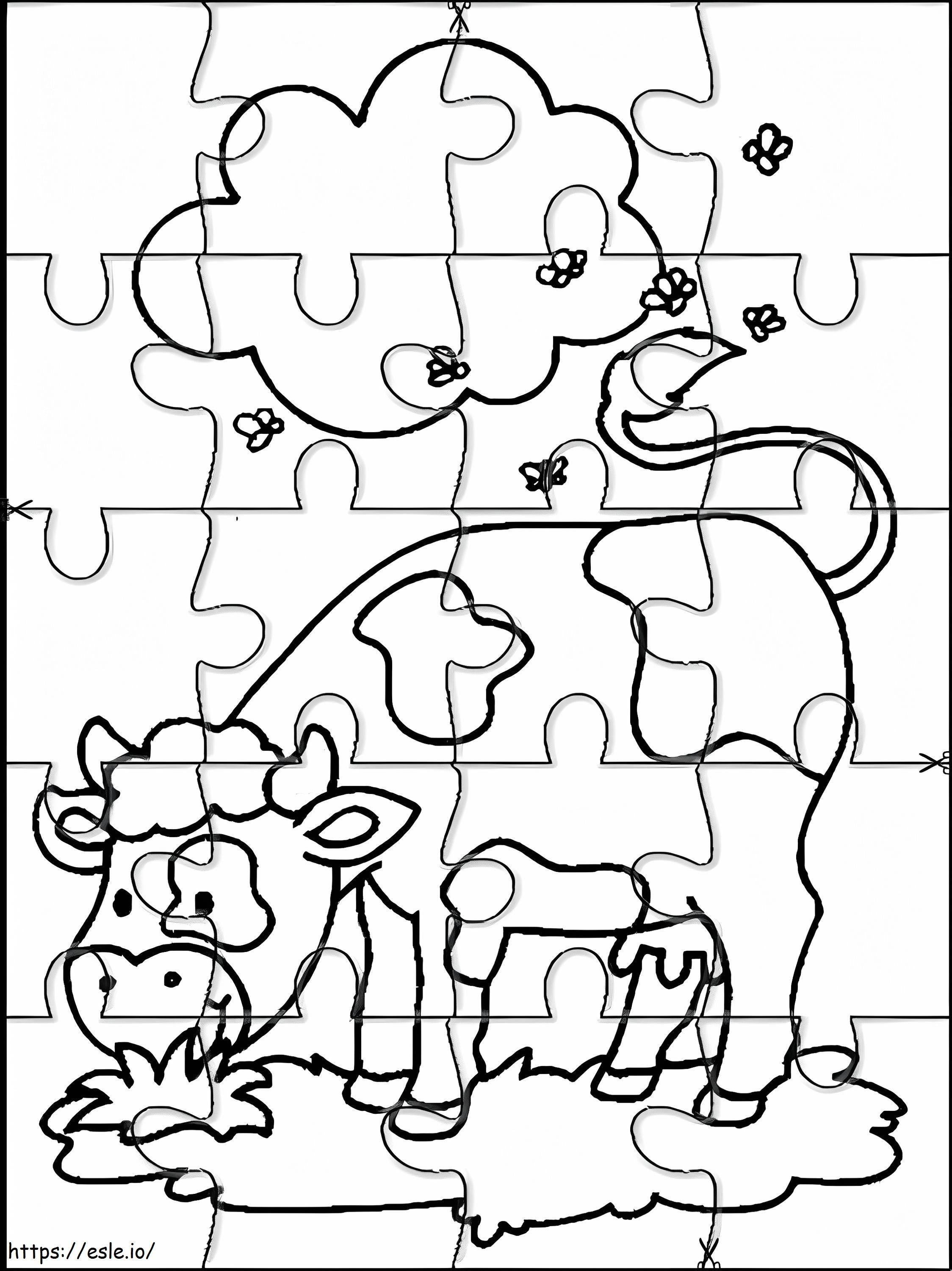 Puzzle de vaca de colorat