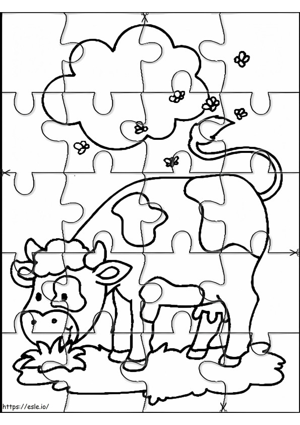 牛のジグソーパズル ぬりえ - 塗り絵