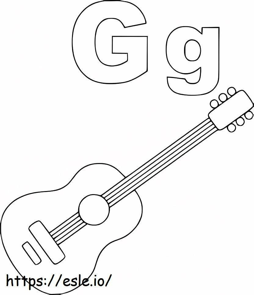 La letra G para guitarra para colorear