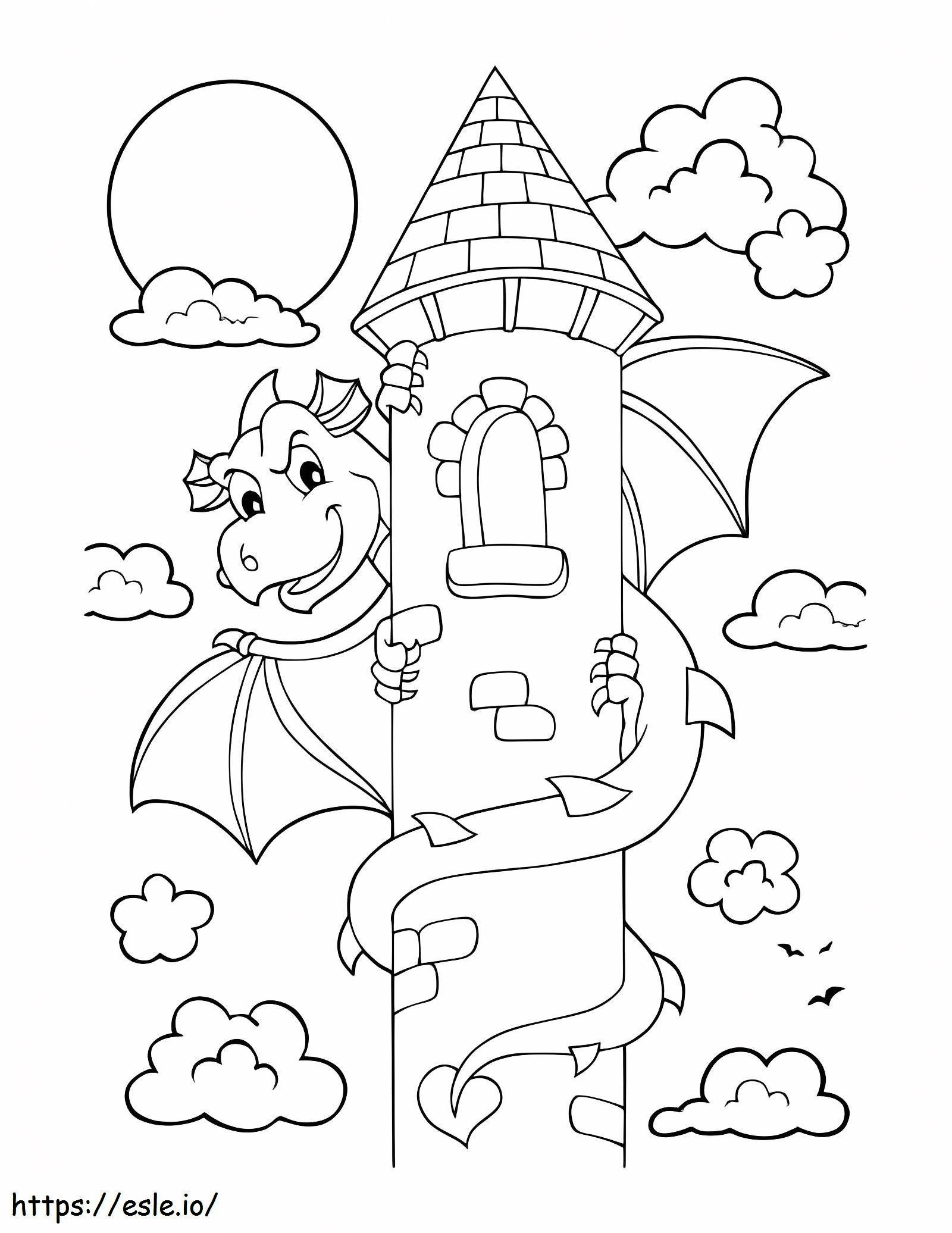 Coloriage Dragon avec château à imprimer dessin