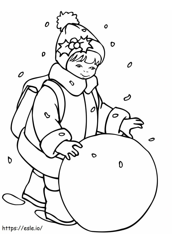 Coloriage 1533006898 Fille roulant une boule de neige A4 à imprimer dessin