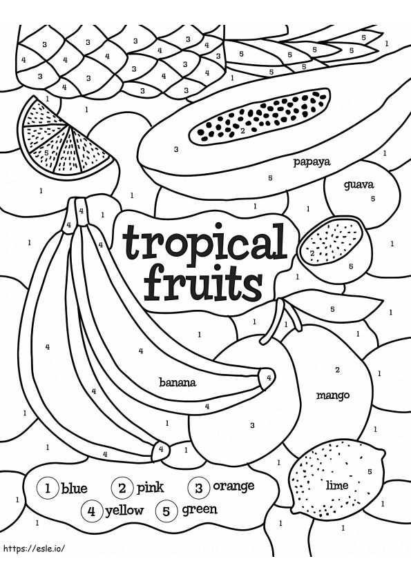 Tropical Fruits Color By Number coloring page