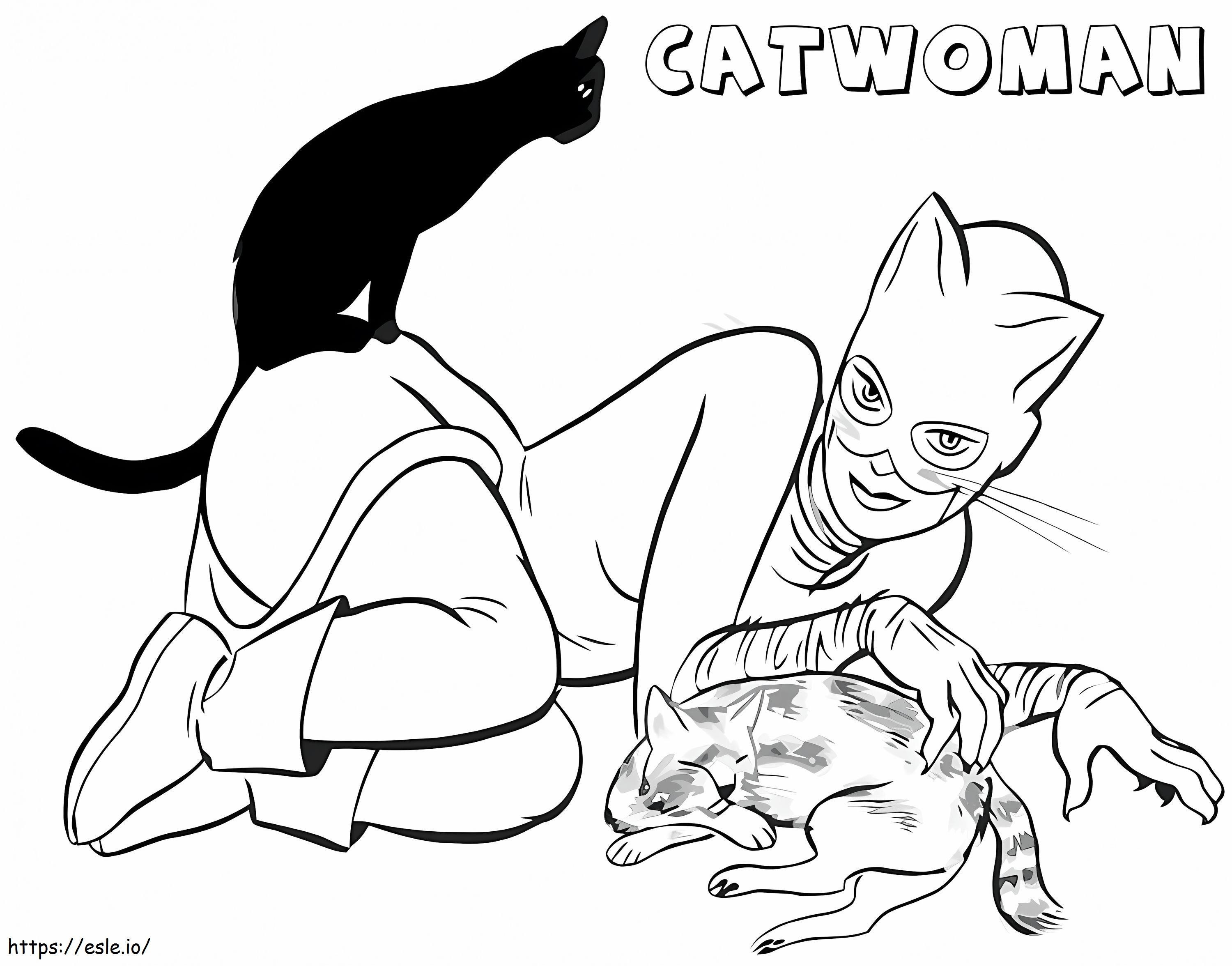 Kedi Kadın ve Kediler boyama