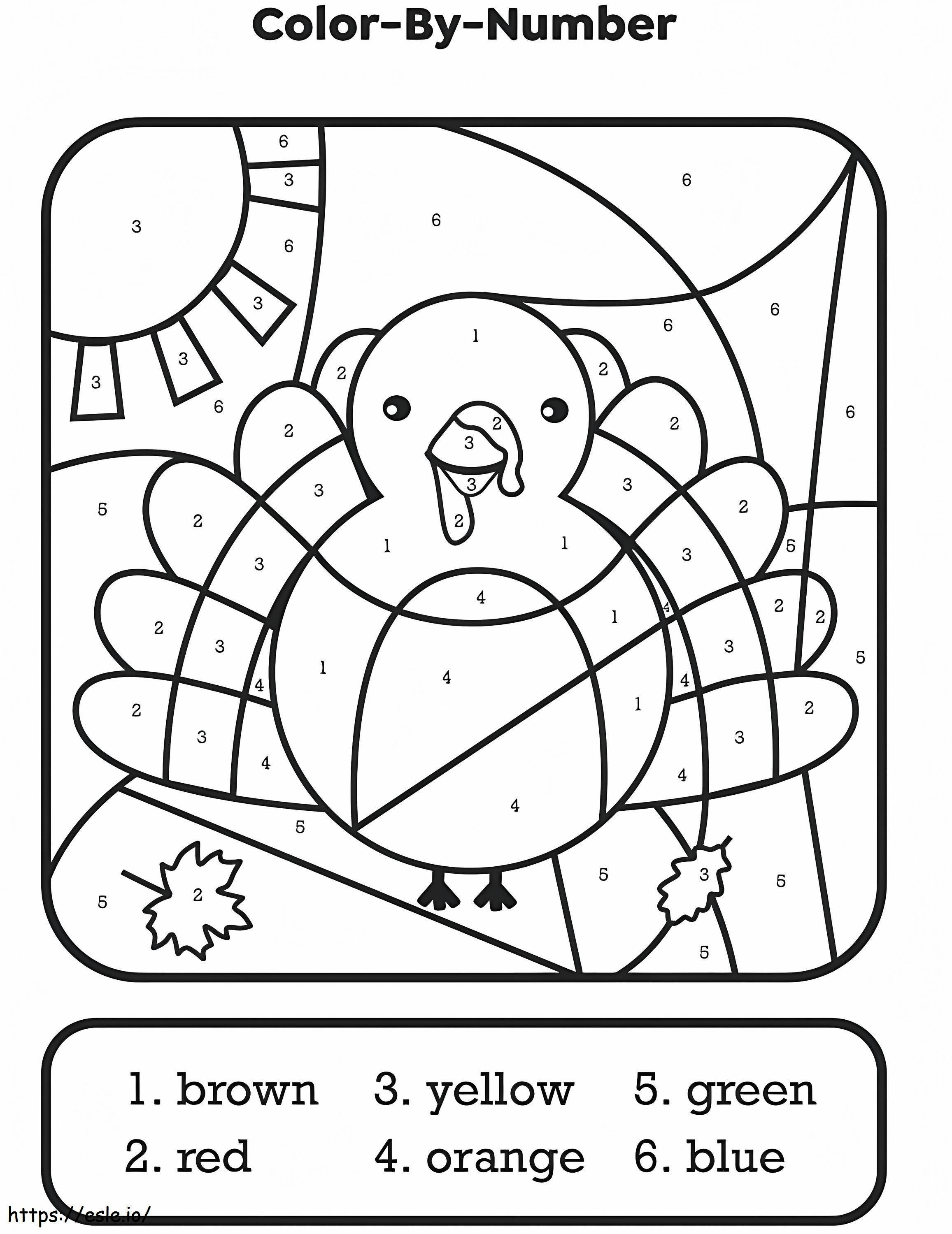印刷可能な感謝祭の七面鳥の色別番号 ぬりえ - 塗り絵