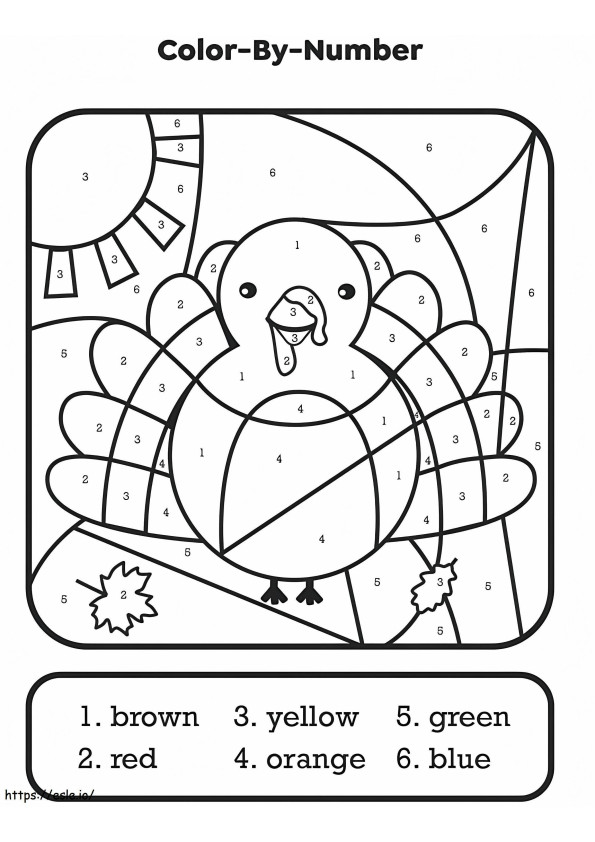 Color por número del pavo de Acción de Gracias para imprimir para colorear
