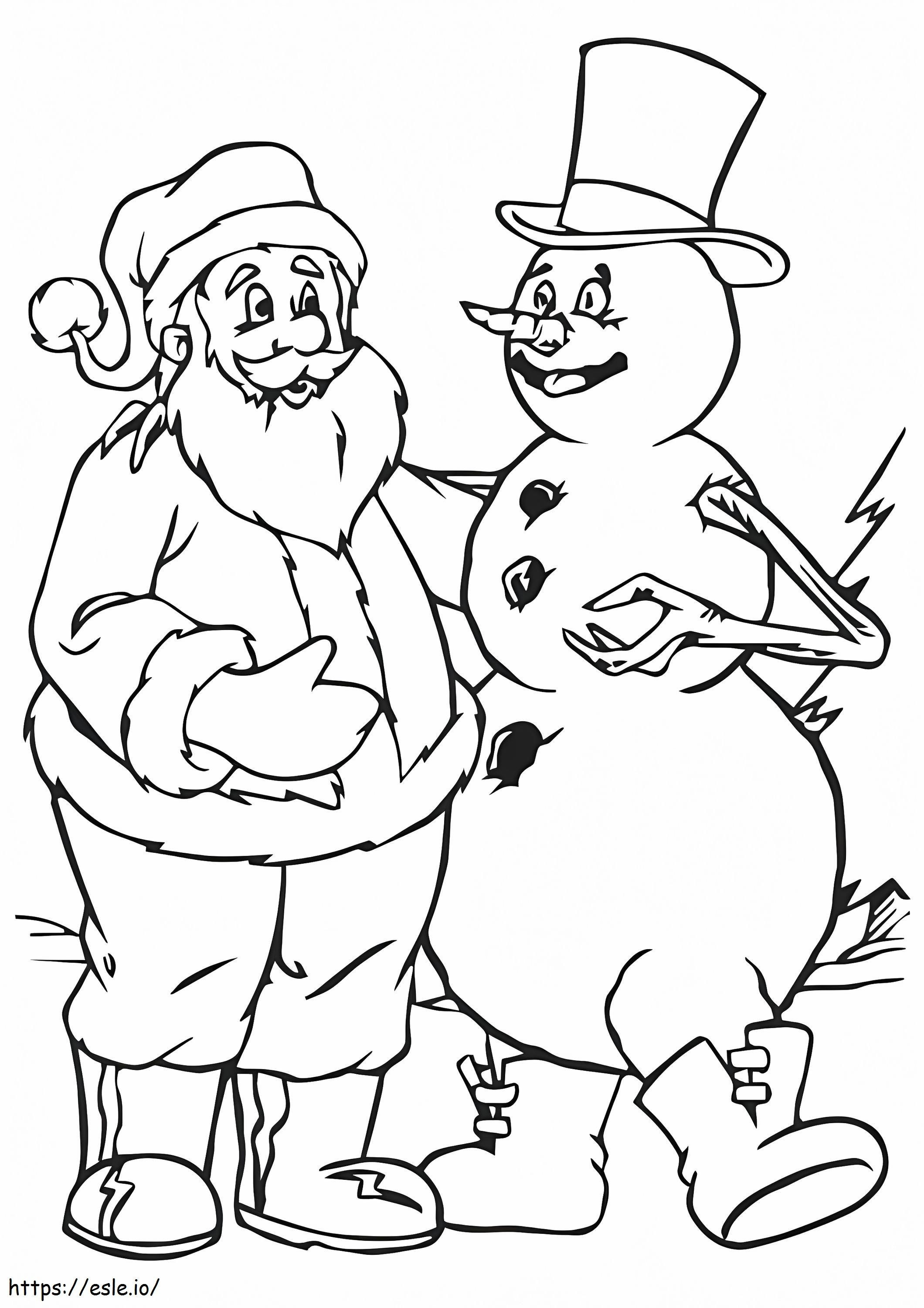 Papai Noel e o boneco de neve para colorir