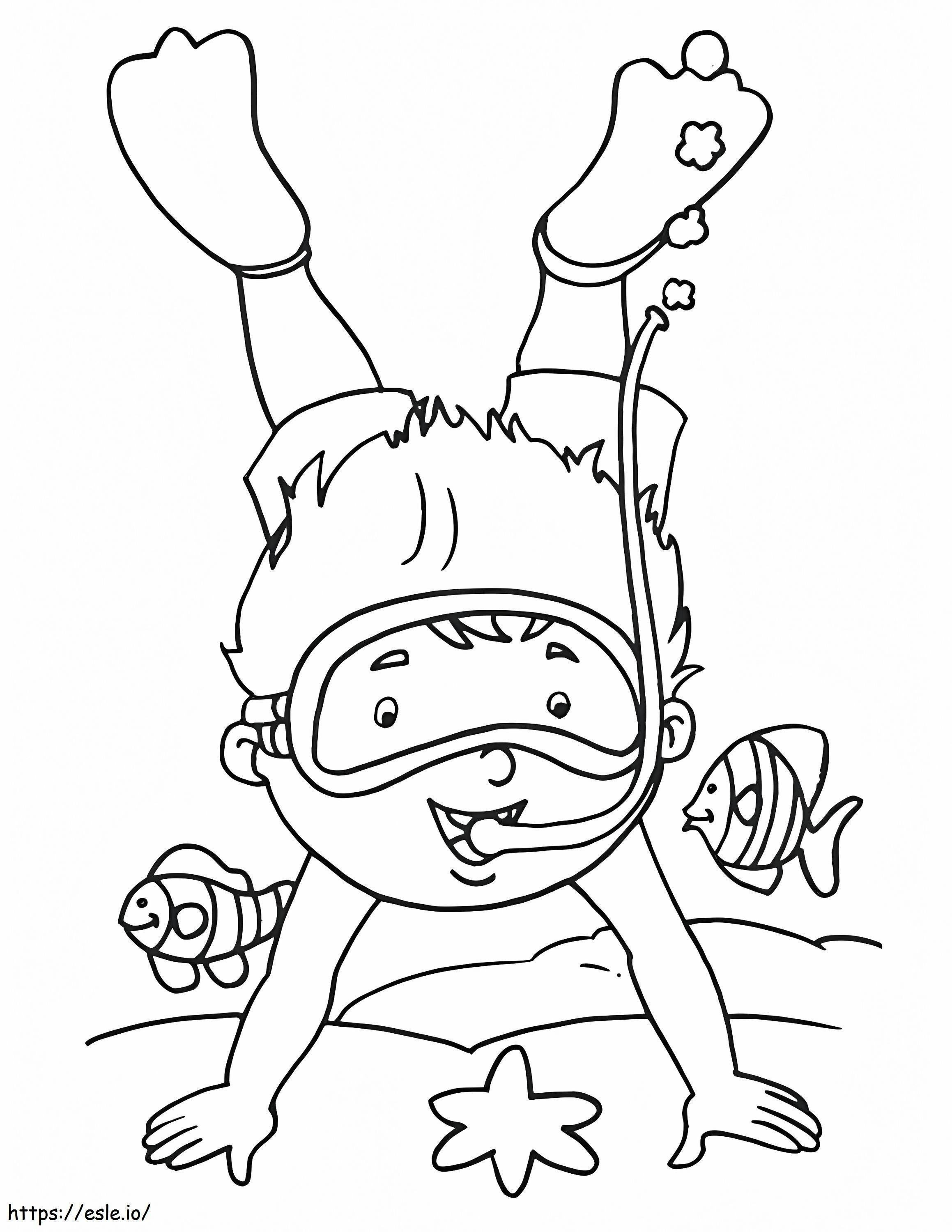 Diver With Fish And Starfish coloring page