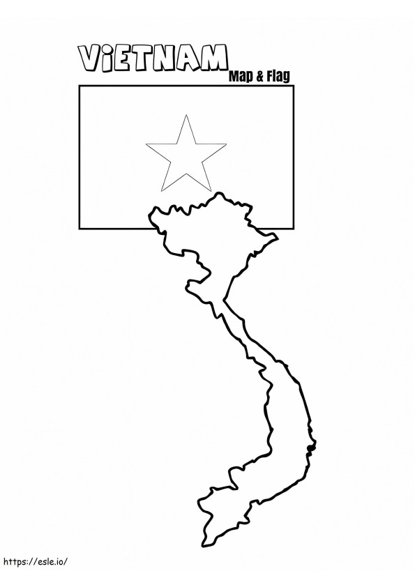 Mapa e bandeira do Vietnã para colorir