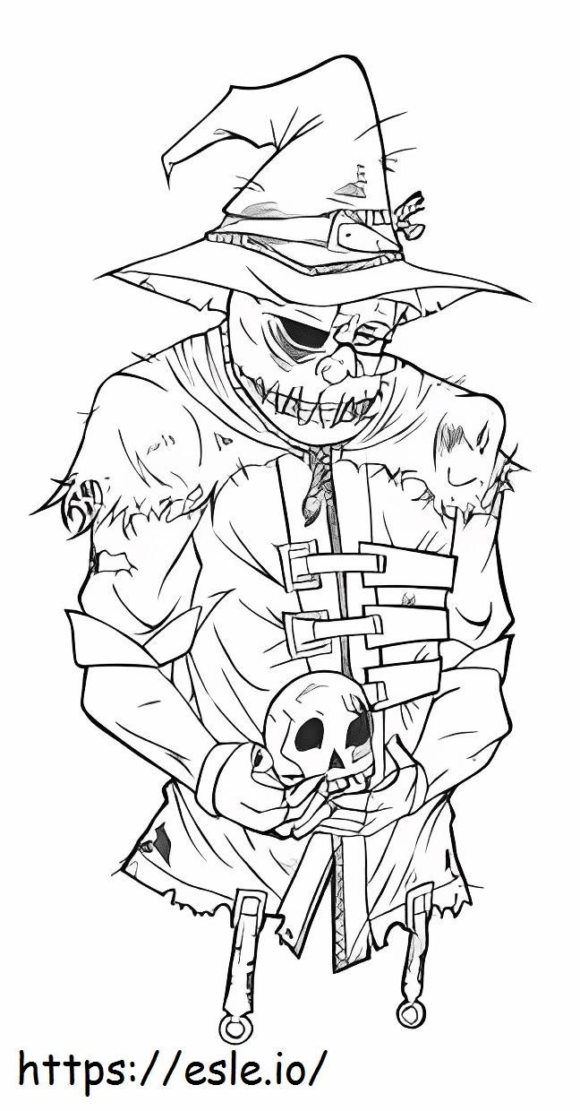 Scary Scarecrow With Skull coloring page