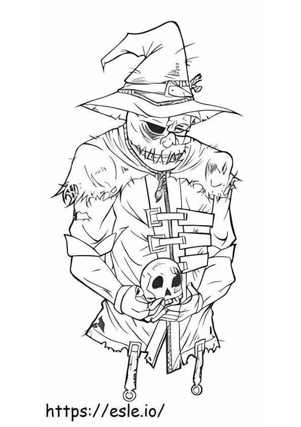 Pelottava Scarecrow kanssa kallo värityskuva