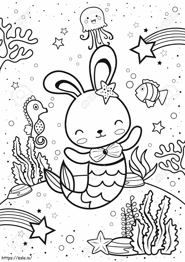 Mermaid Bunny And Sea Animal coloring page