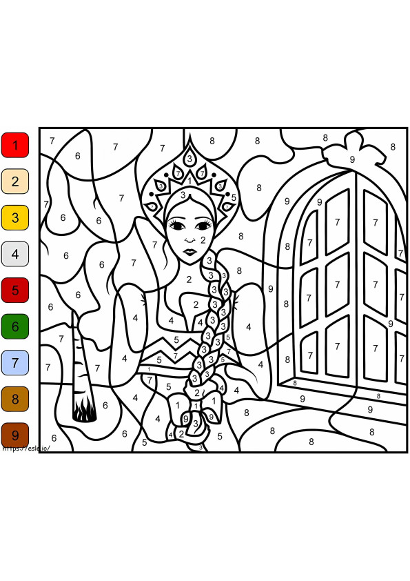 Coloriage Belle princesse couleur par numéro à imprimer dessin