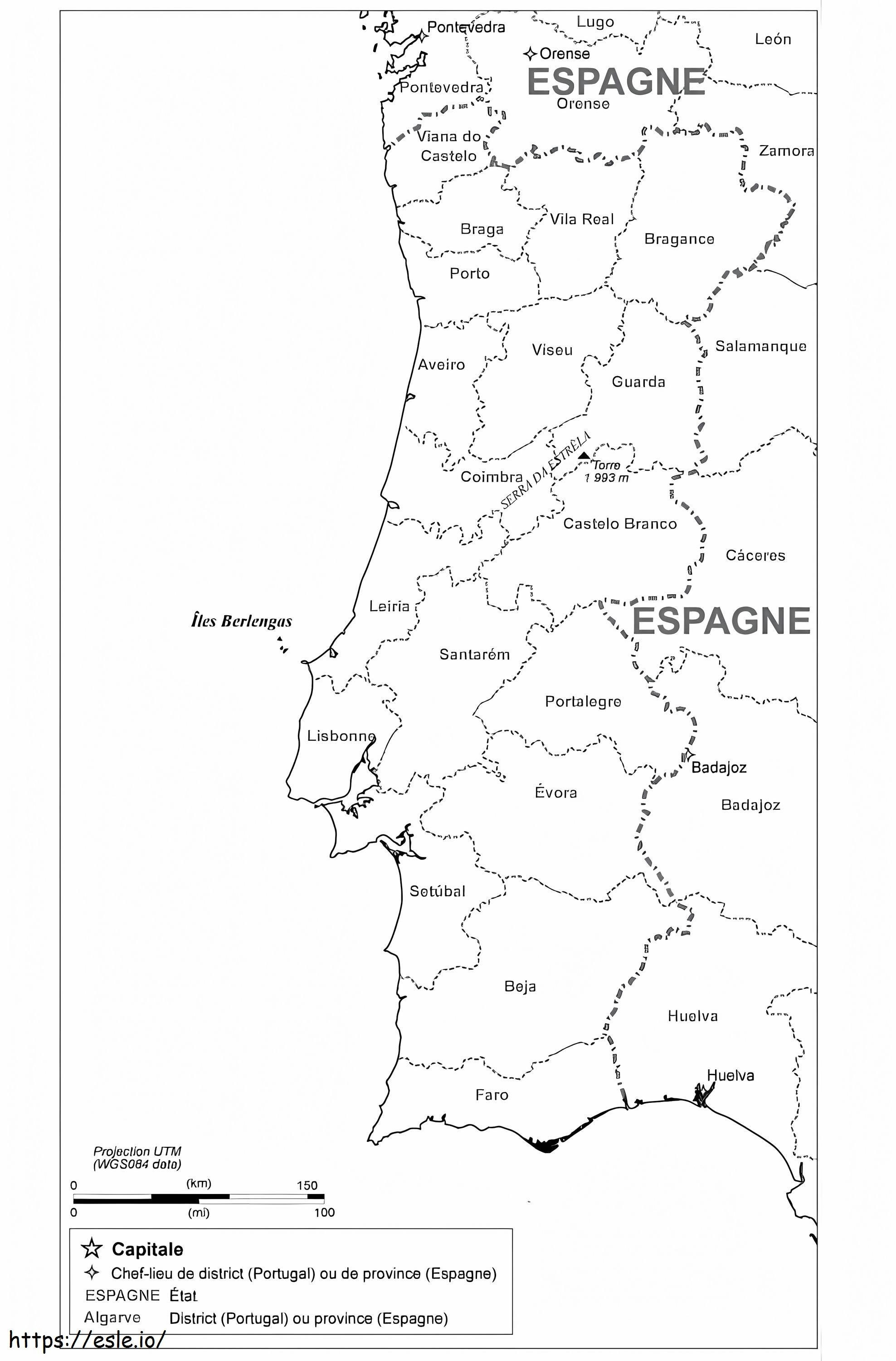 Mappa del Portogallo 2 da colorare