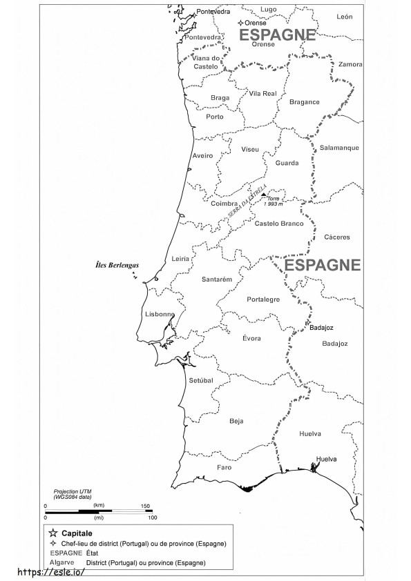 Mapa Portugalii 2 kolorowanka