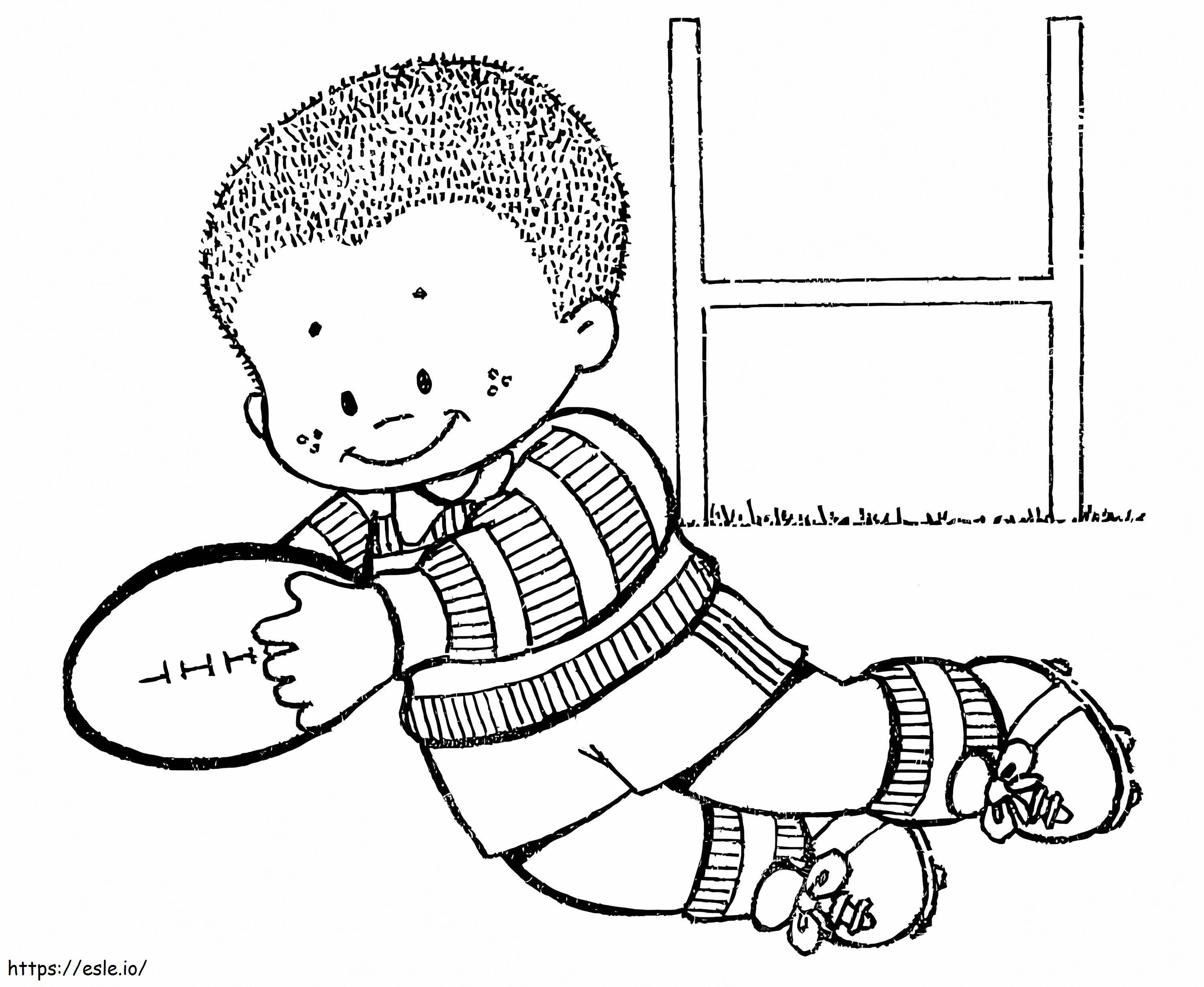 Mały chłopiec gra w rugby kolorowanka
