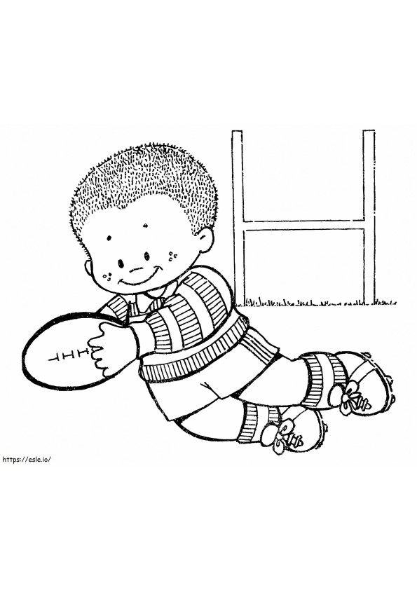 Coloriage Petit garçon joue au rugby à imprimer dessin