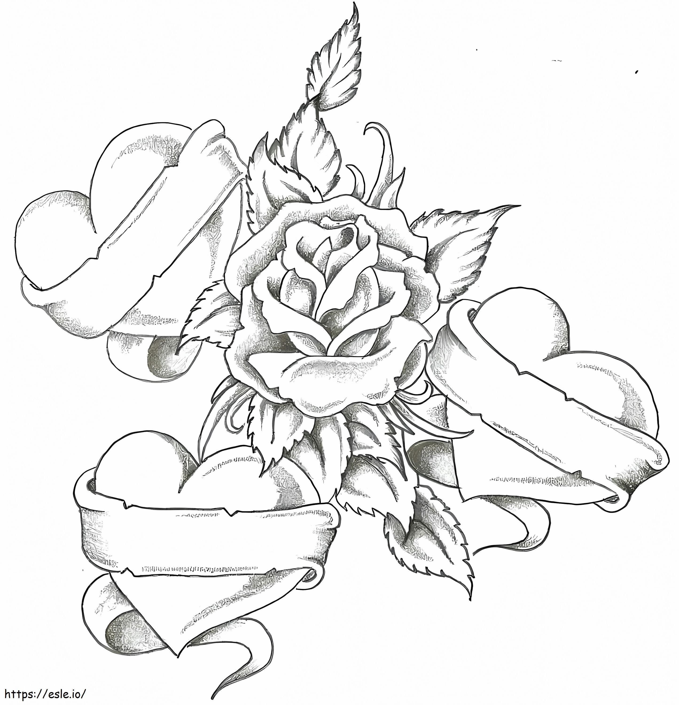 Rose And Heart Tattoo coloring page