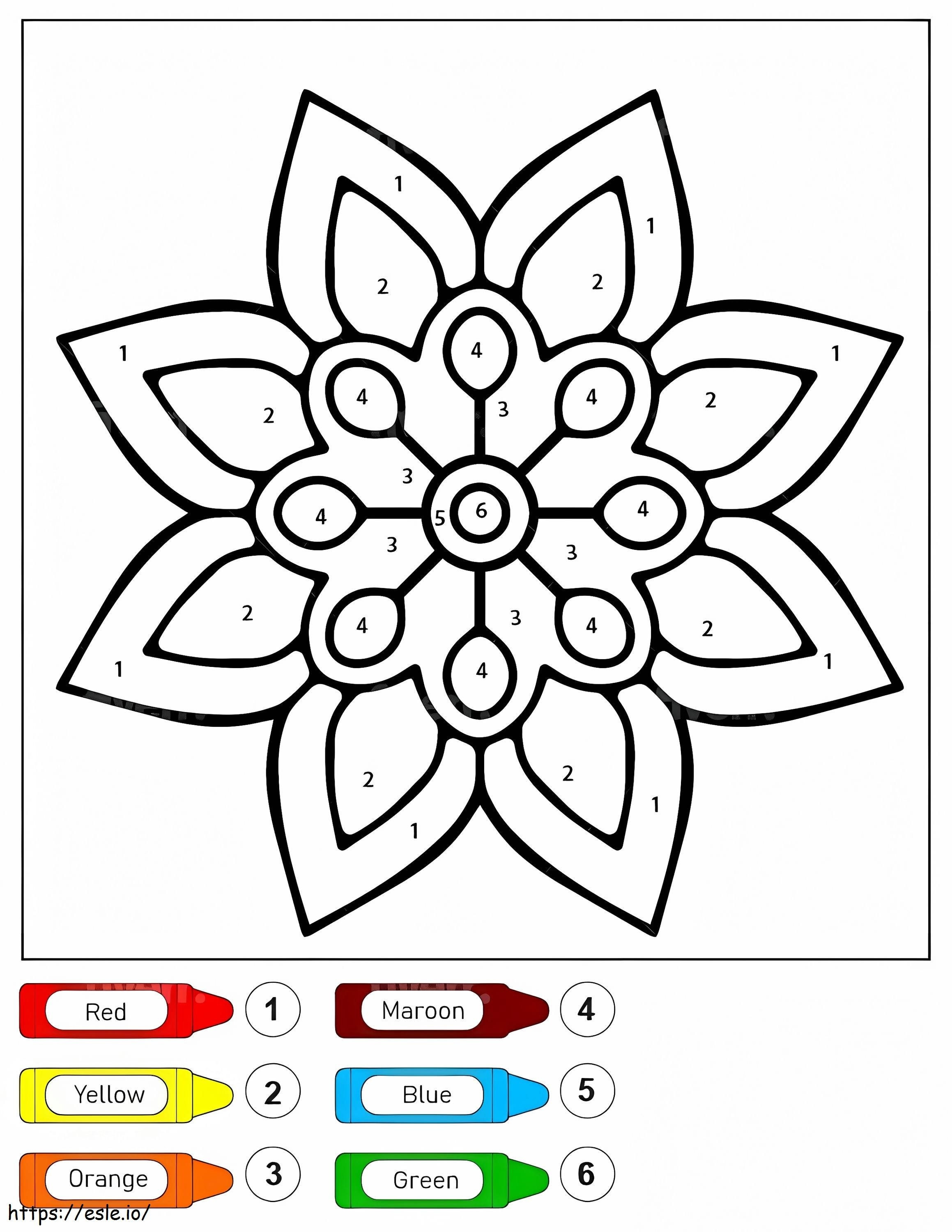 子供のためのシンプルな花柄曼荼羅 数字で色分け ぬりえ - 塗り絵