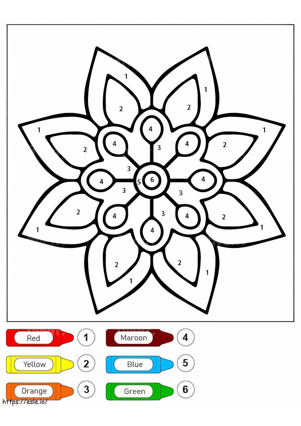 Eenvoudig bloemenpatroon Mandala voor kinderen, kleur op nummer kleurplaat