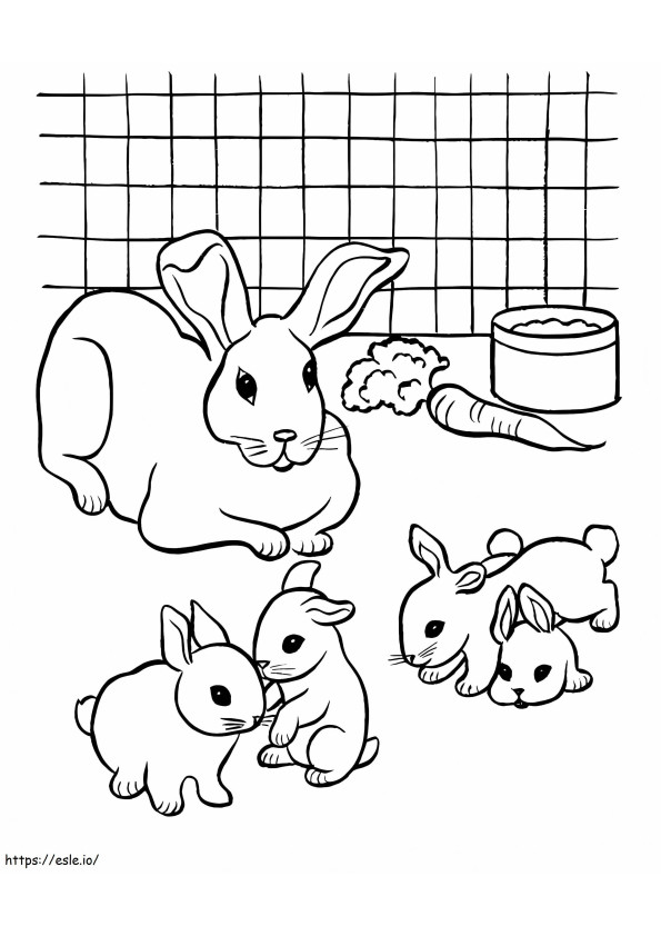 かわいい家族のウサギ ぬりえ - 塗り絵