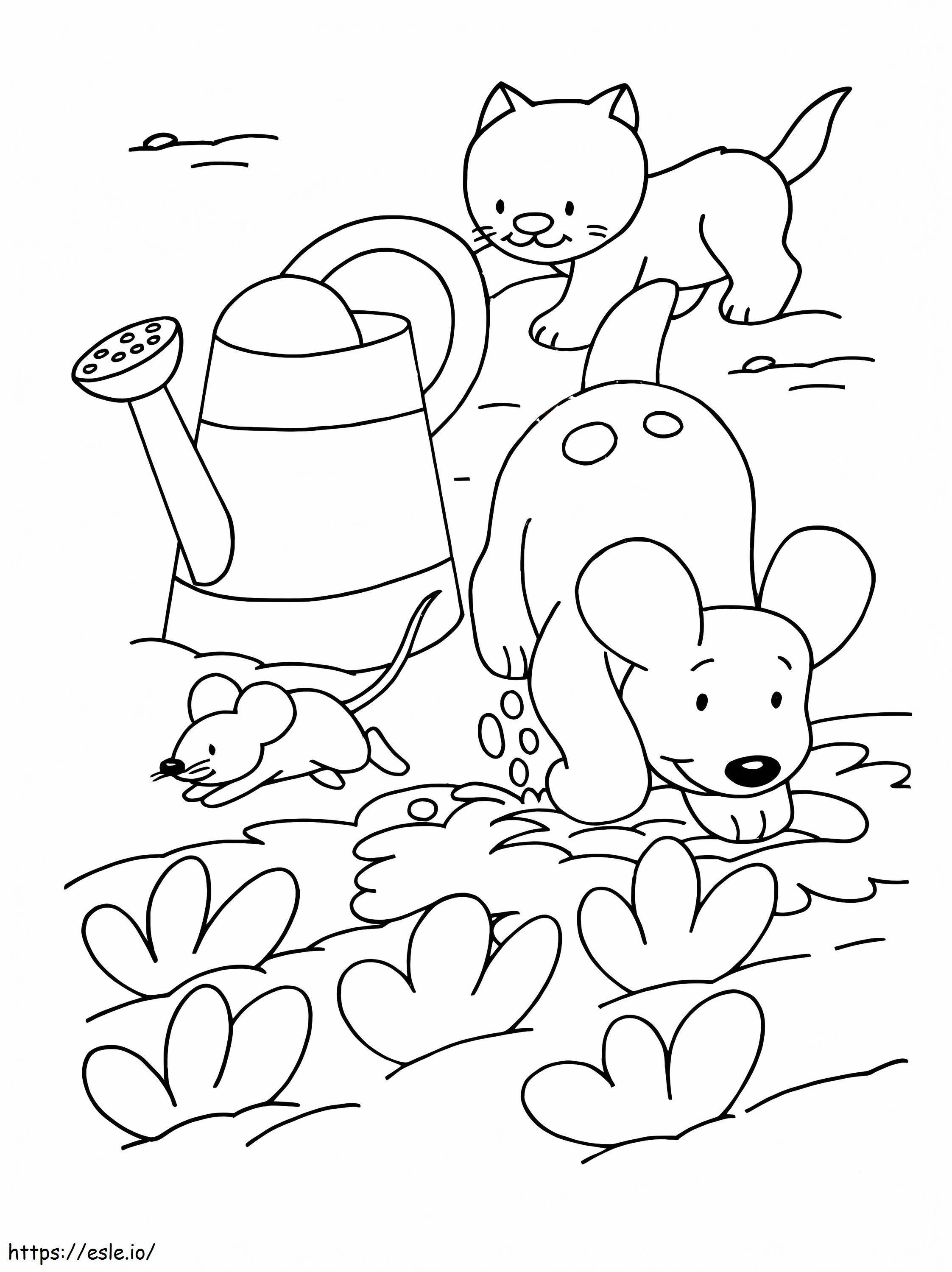 Pets In The Garden Coloring coloring page
