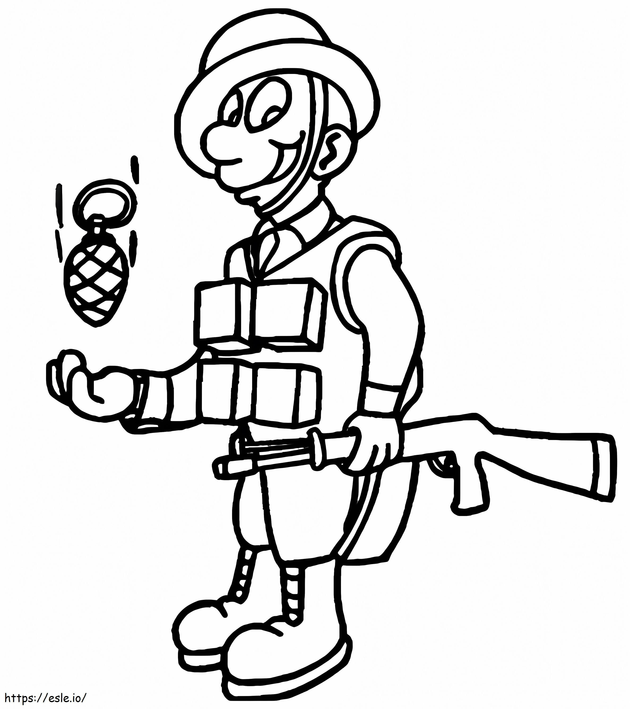 Soldado con pistola y granada para colorear