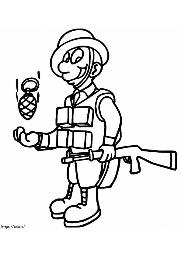 Coloriage Soldat avec arme à feu et grenade à imprimer dessin