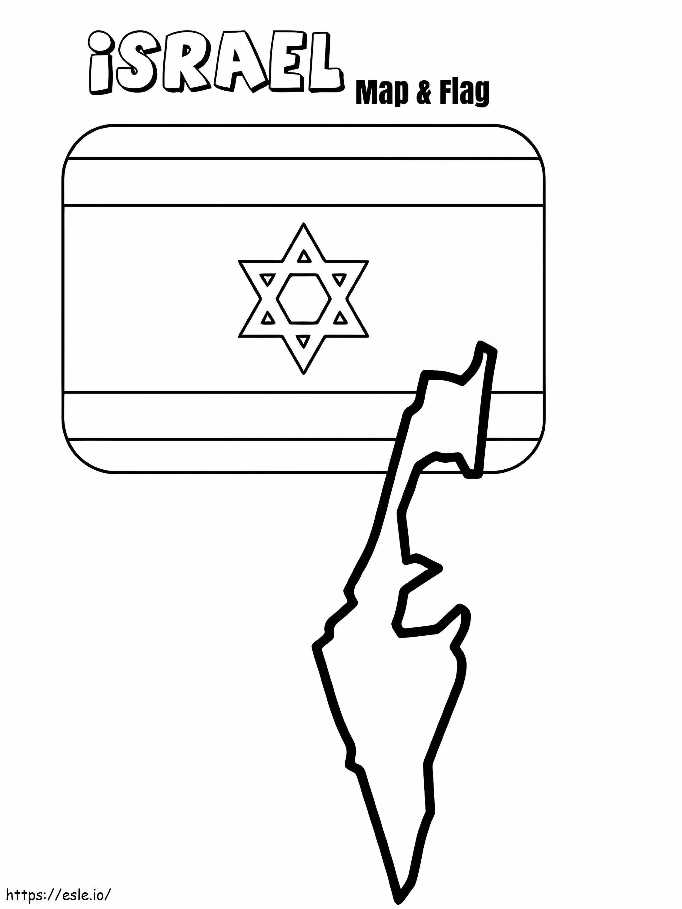 Coloriage Carte et drapeau d'Israël à imprimer dessin