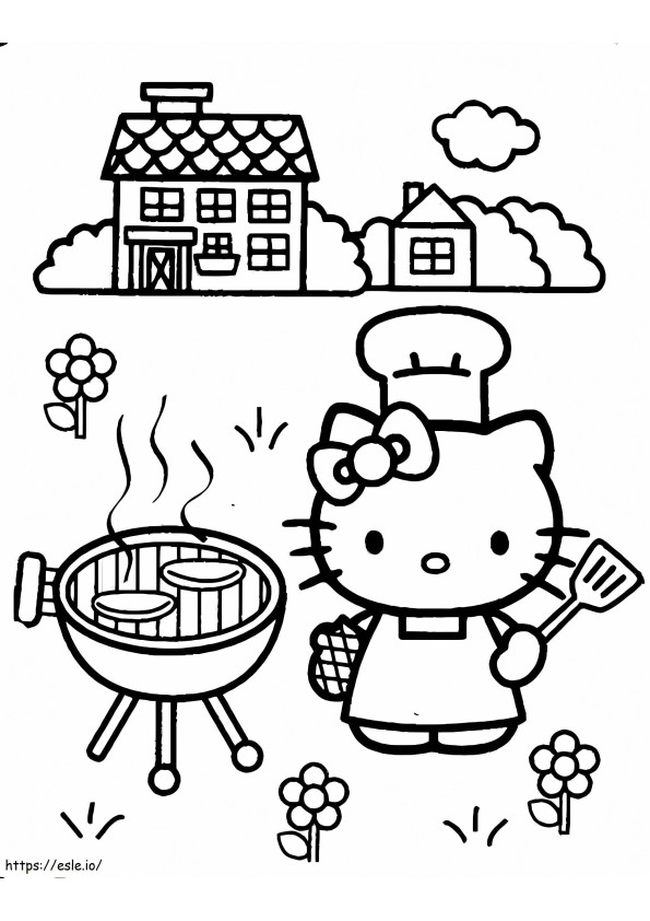 Carne la grătar Hello Kitty de colorat