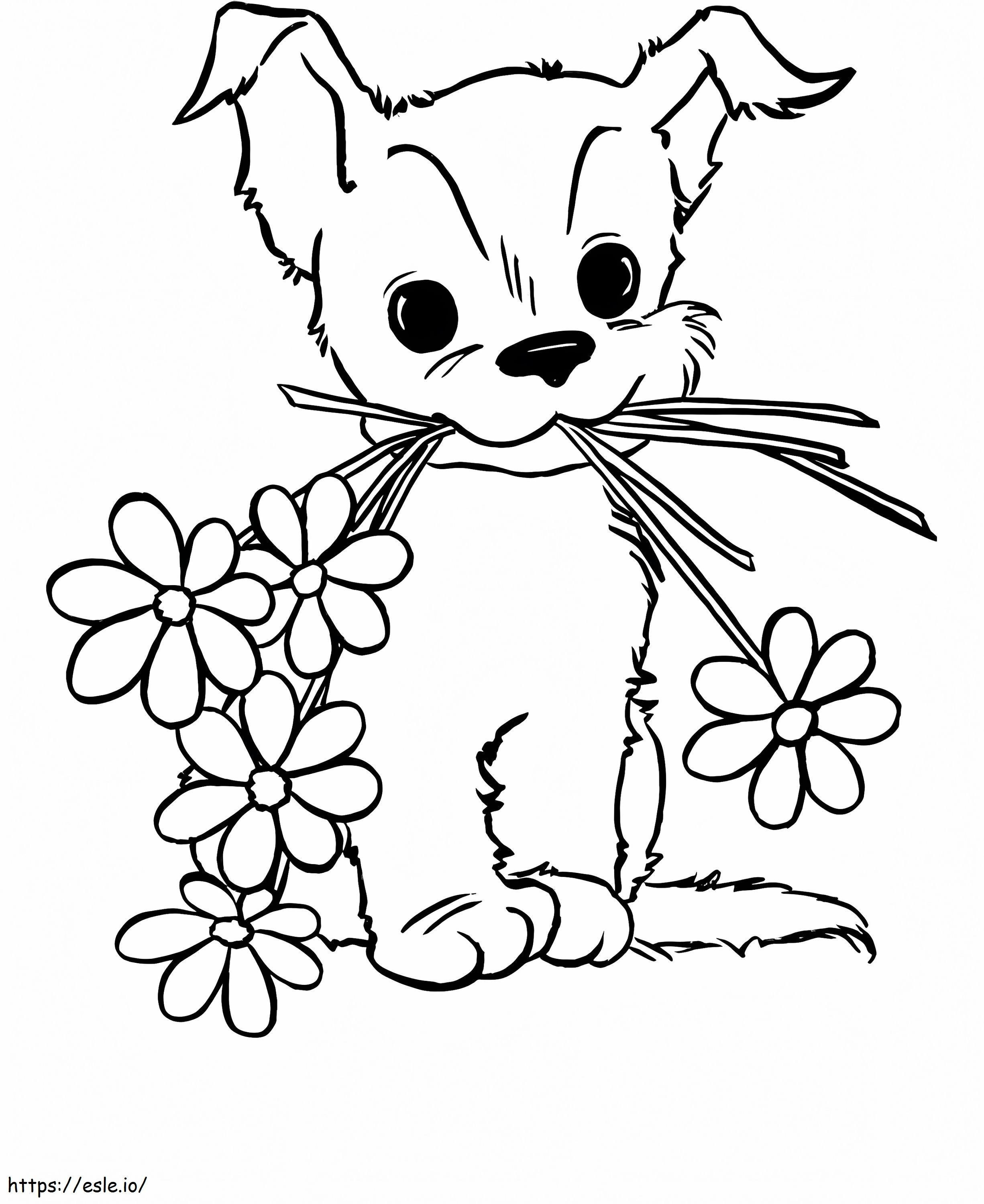Dog With Flowers In Its Mouth coloring page
