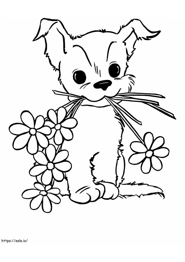 Dog With Flowers In Its Mouth coloring page