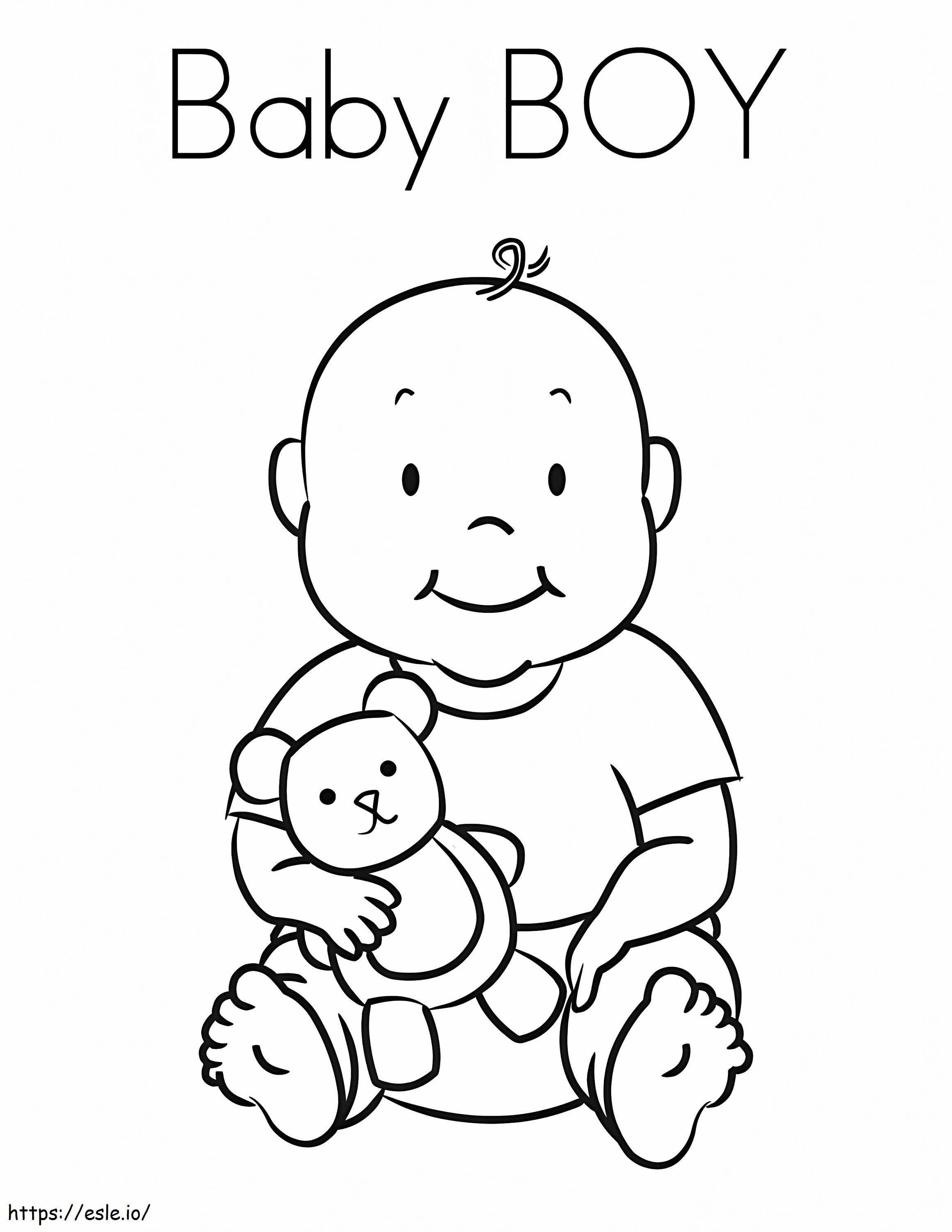 Coloriage Bébé garçon et peluche à imprimer dessin
