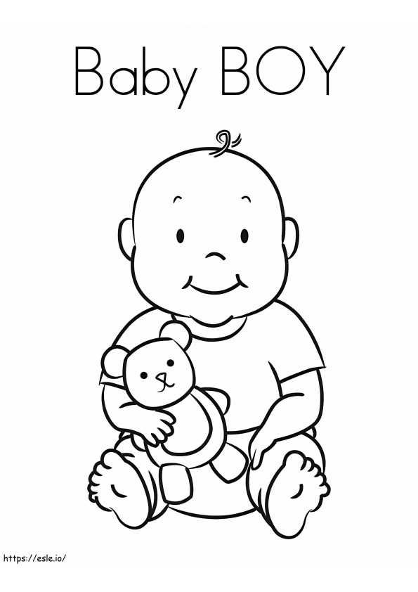 男の子とテディの赤ちゃん ぬりえ - 塗り絵