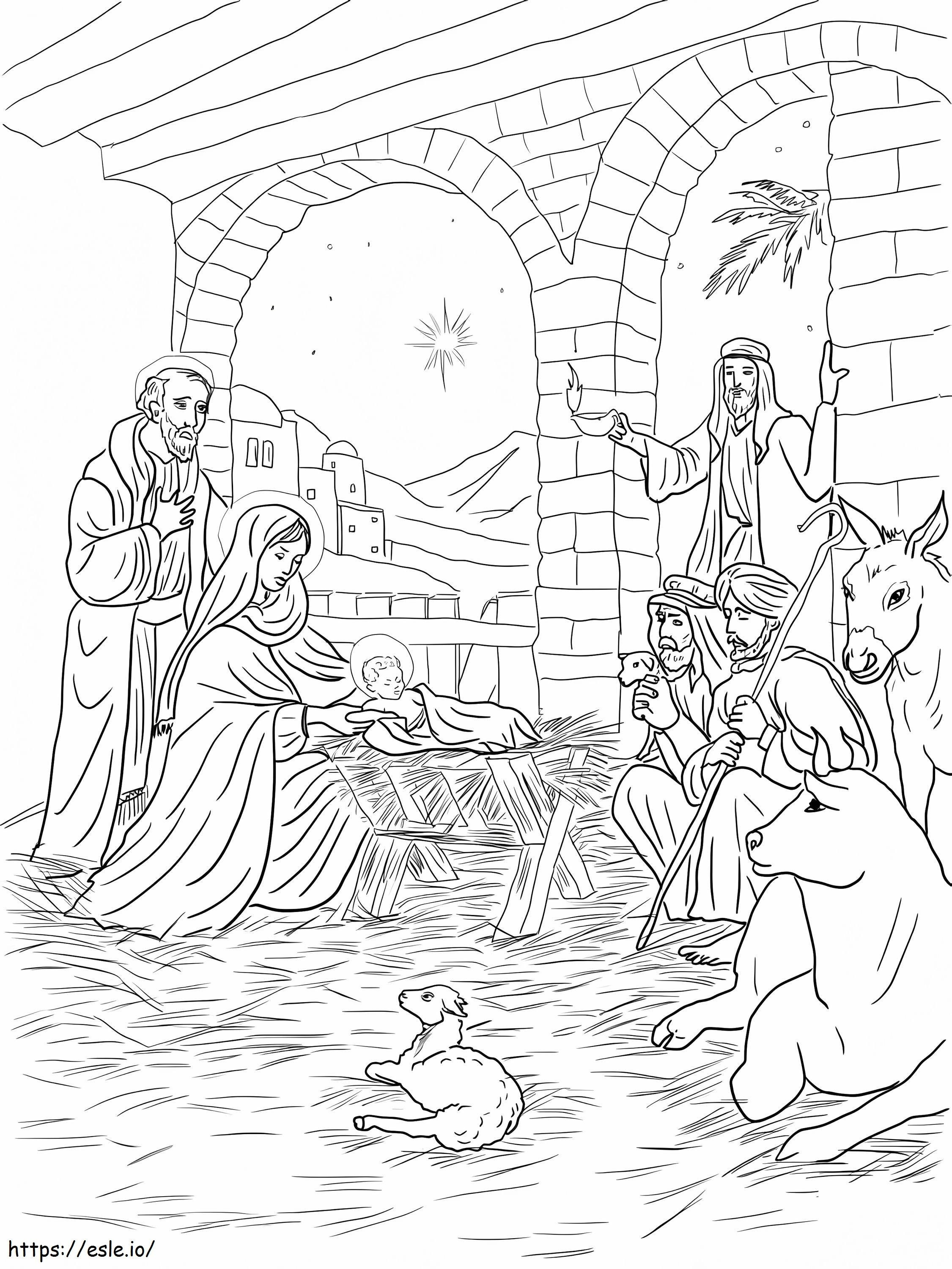 I pastori vengono a vedere il Bambino Gesù da colorare