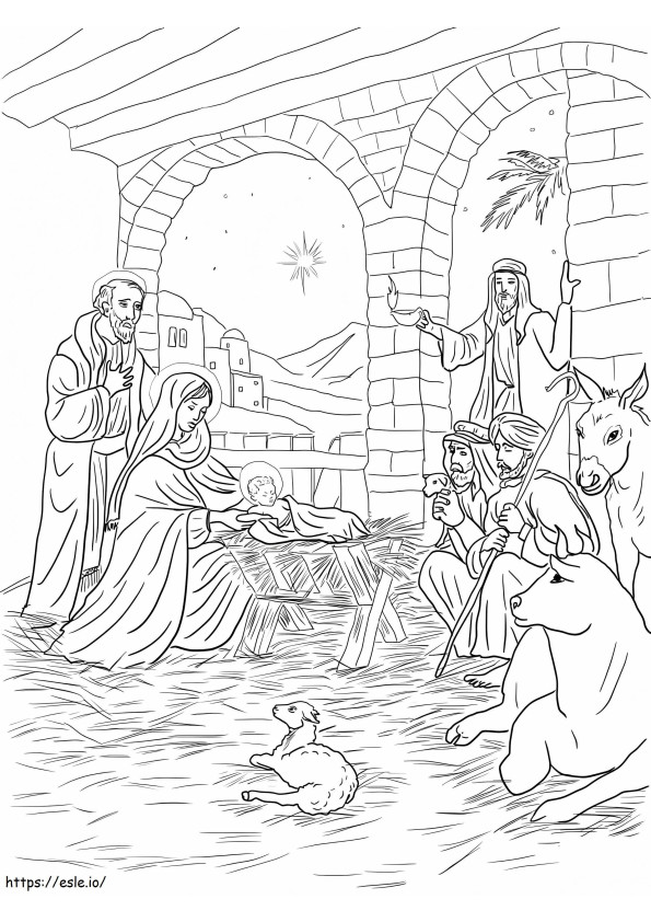 羊飼いたちが赤ちゃんイエスに会いに来る ぬりえ - 塗り絵