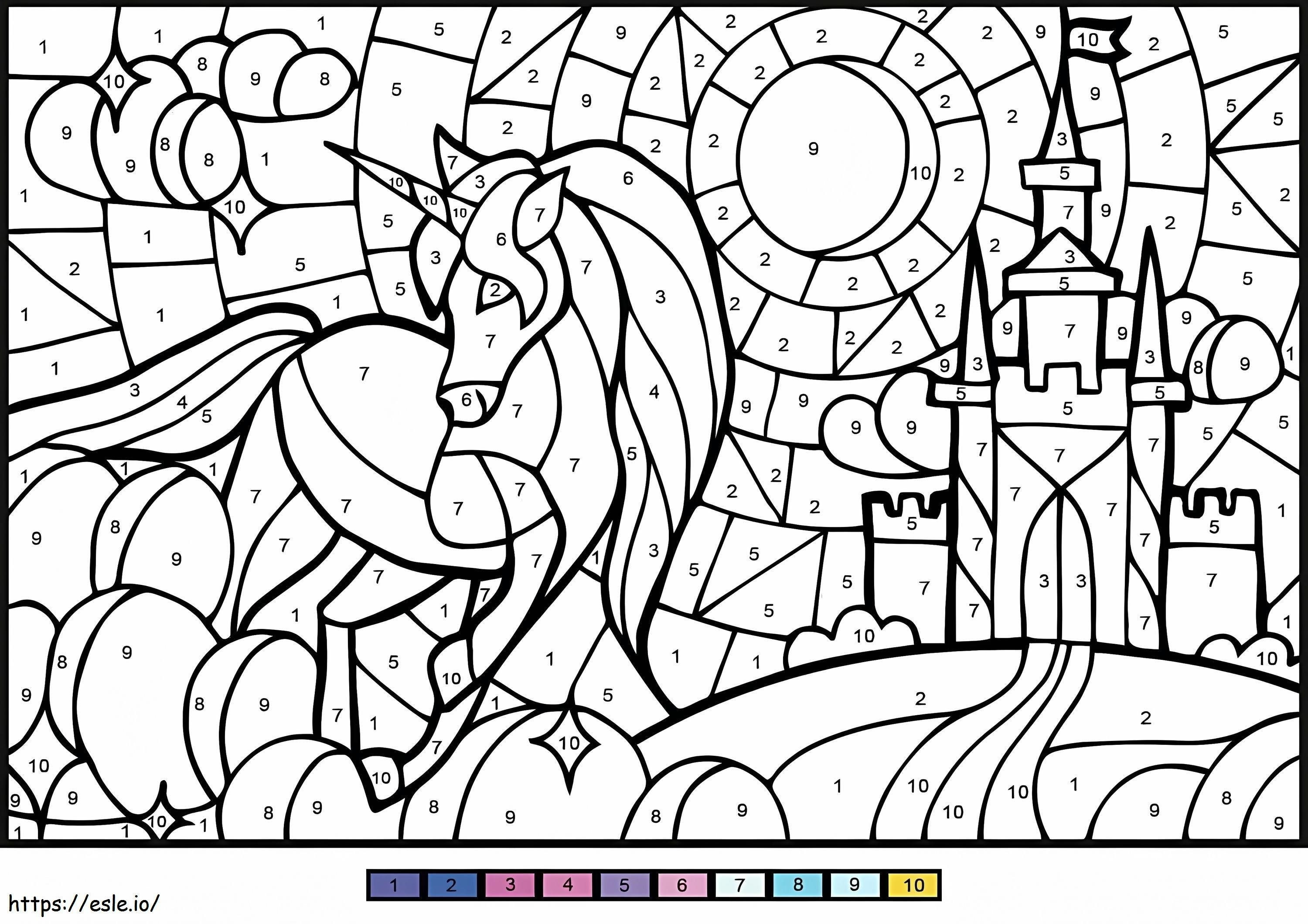 Colorează gratuit unicorn după număr de colorat