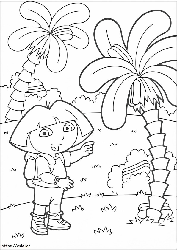 Dora ja kookospuu värityskuva