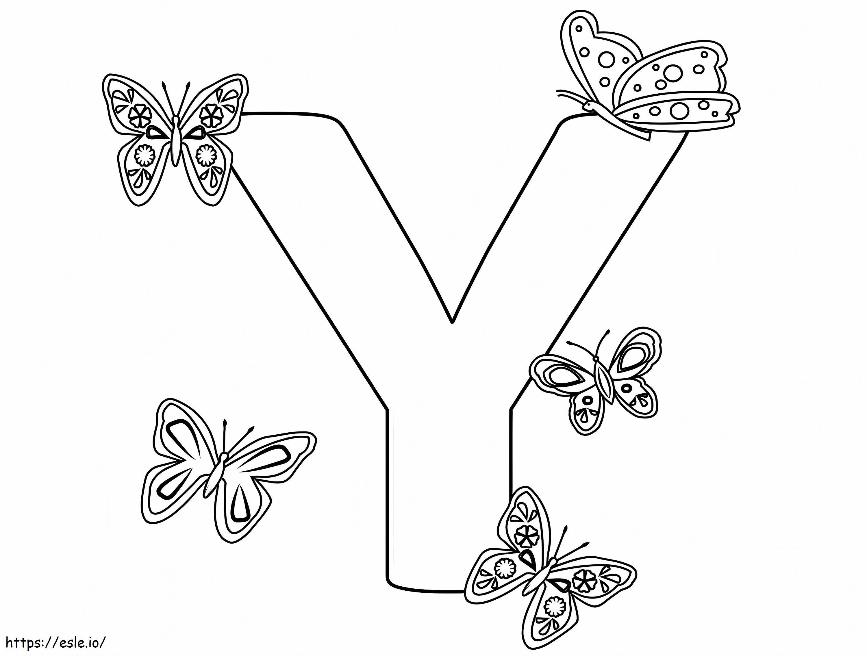 Coloriage Lettre Y avec papillon à imprimer dessin